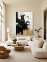 Modern Black Beige Abstract Painting Vintage Canvas Wall Art Black Beige Minimalist Abstract Art