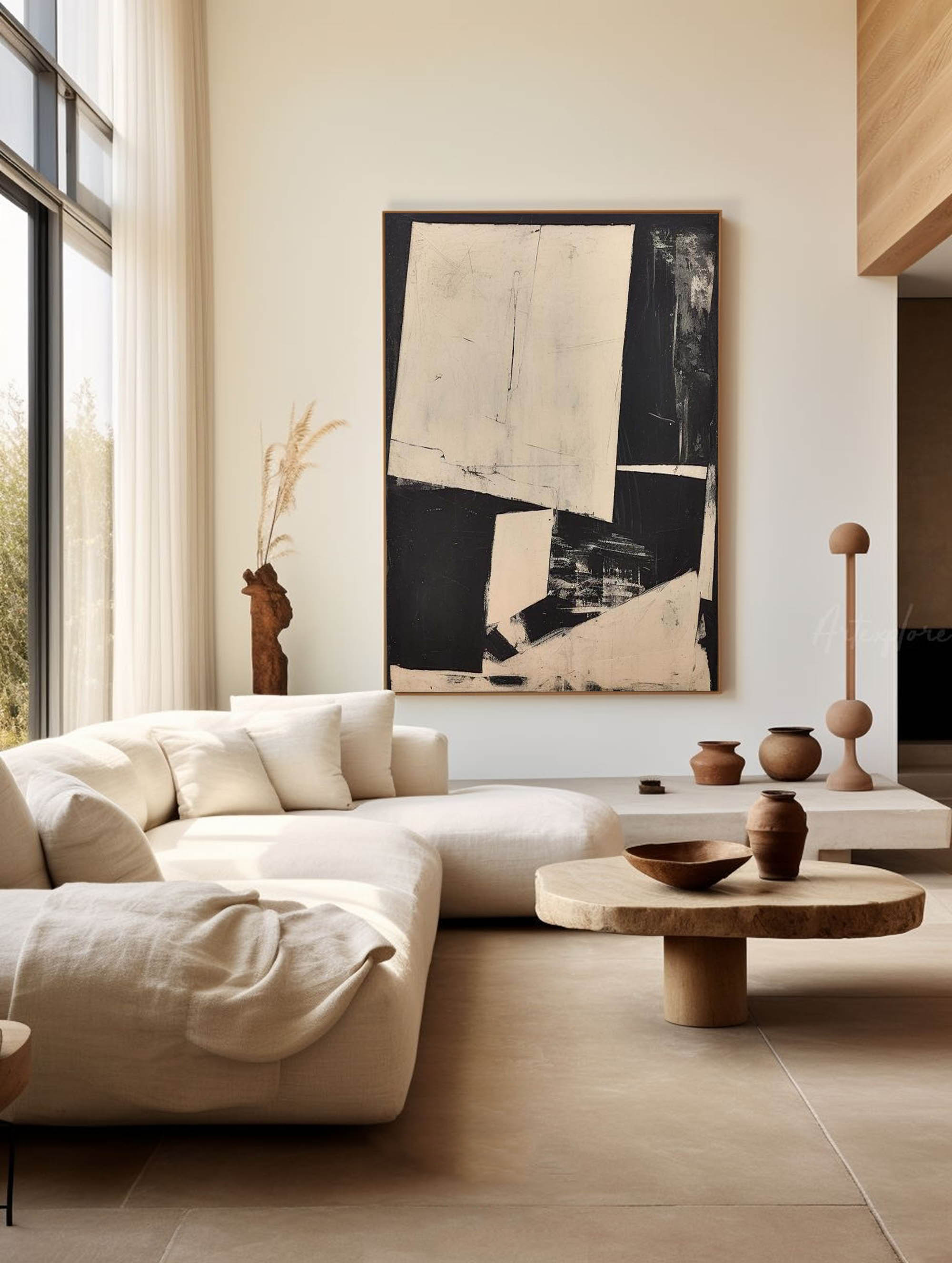 Modern Black And Beige Abstract Canvas Wall Art Earth Tone Minimalist Art Minimalist Painting