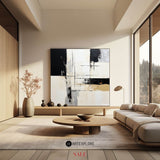 Modern Abstract Minimalist Wall Art Black and White Painting Textured Acrylic Painting For Sale