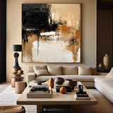 Large Beige Brown Abstract Painting Japandi Wabi-sabi Canvas Painting Livingroom Wall Art