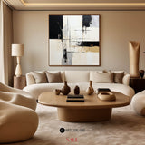 Modern Abstract Minimalist Wall Art Black and White Painting Textured Acrylic Painting For Sale