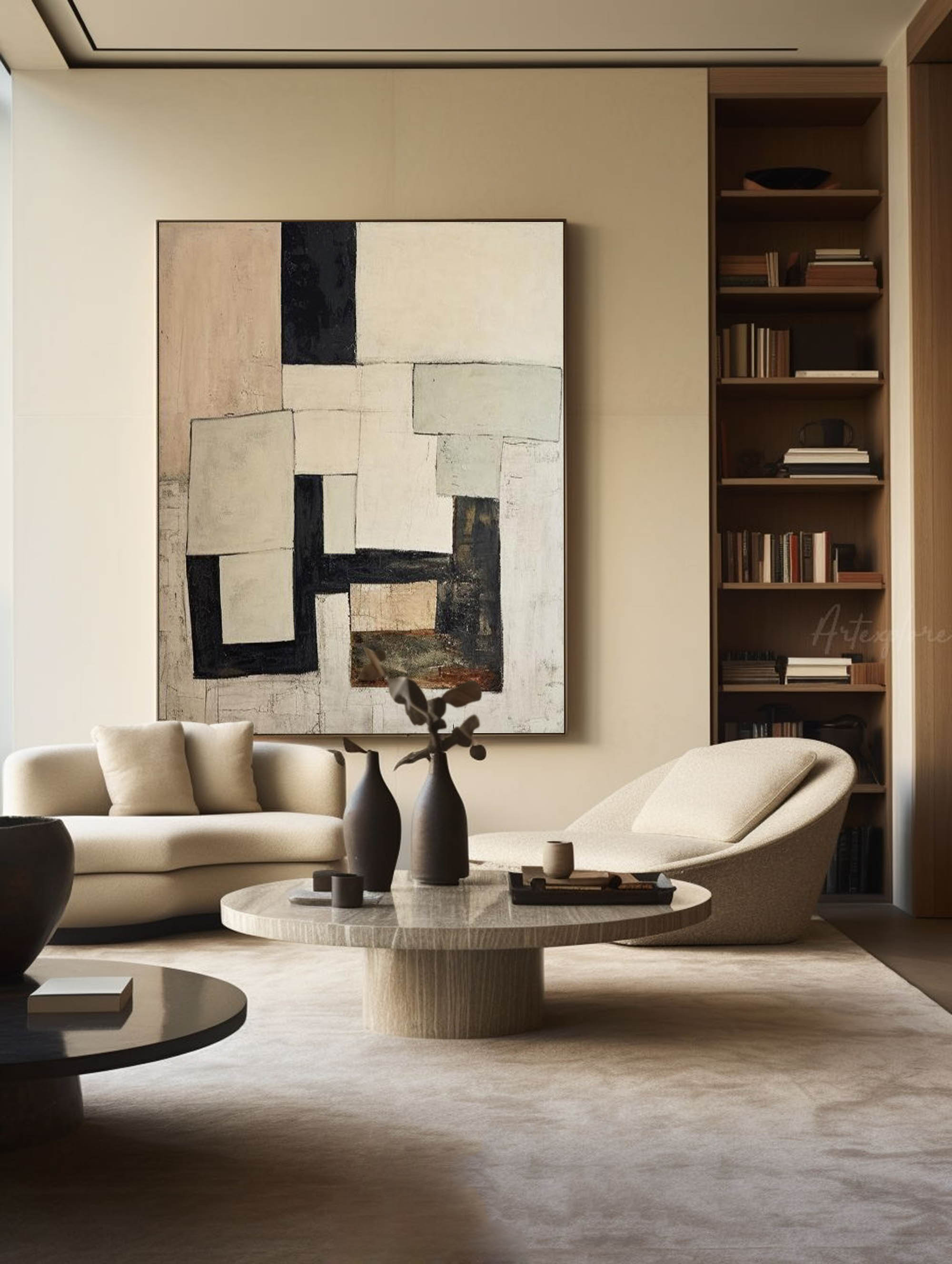 Modern Black And Beige Abstract Canvas Wall Art Earth Tone Minimalist Art Minimalist Painting