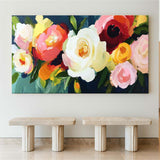 Large Colorful Flowers Textured Wall Art Bauhaus Painting Panoramic Canvas Wall Art For Livingroom