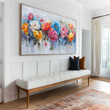 Large Colorful Flowers Wall Art Palette Knife Painting Modern Abstract Painting For Livingroom