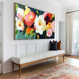 Large Colorful Flowers Textured Wall Art Bauhaus Painting Panoramic Canvas Wall Art For Livingroom