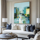 Extra Large Turquoise Texture Painting Blue Abstract Canvas Art Modern Texture Painting For Sale