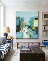 Extra Large Turquoise Texture Painting Blue Abstract Canvas Art Modern Texture Painting For Sale