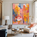 Large Colorful Texture Art Painting Red Pink Abstract Art Modern Pink Abstract Wall Art For Sale