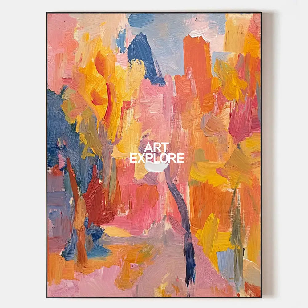 Large Colorful Texture Art Painting Red Pink Abstract Art Modern Pink Abstract Wall Art For Sale