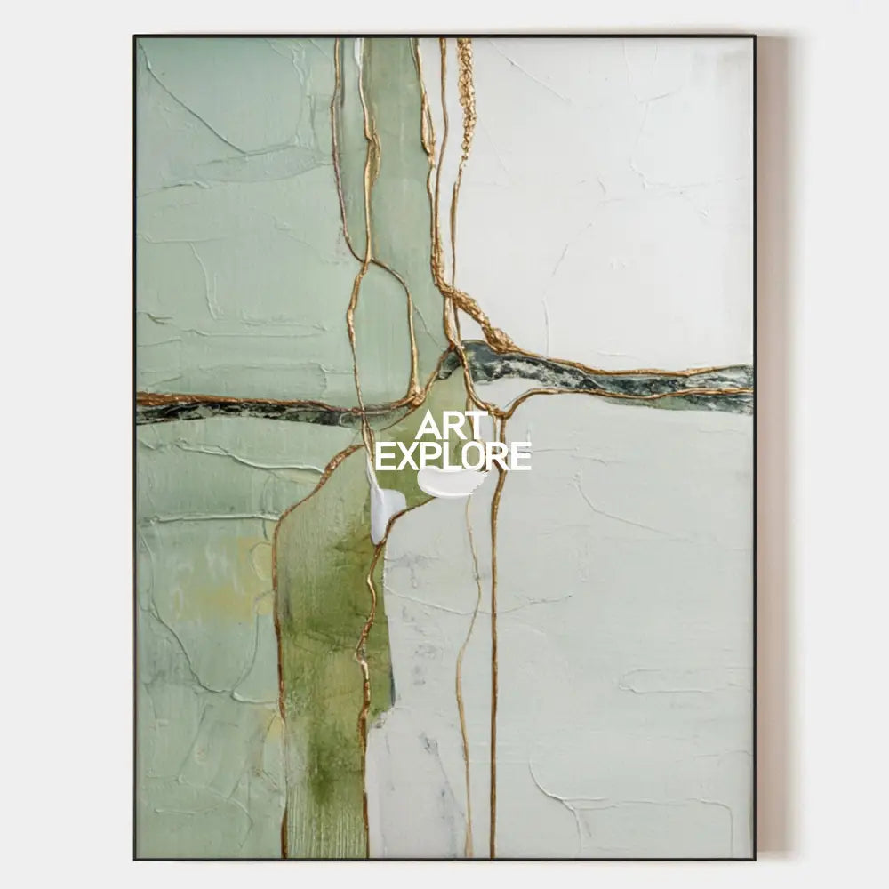 Wabi-sabi Green Texture Painting Large Sage Color Wall Art Modern Minimalist Wall Art For Sale
