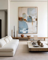 Modern Sky Blue Textured Vertical Art – ArtExplore Minimalist Handmade Canvas