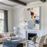 Minimalist Vertical Blue Abstract Art – Handmade Canvas with Sky Blue and Earthy Textures