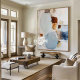 Modern Wabi-Sabi Blue Abstract Canvas – Large Textured Handmade Vertical Wall Art