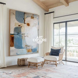 Large Textured Blue Abstract Oil Painting on Canvas - Vertical Minimalist Decor | ArtExplore