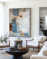 Modern Blue Abstract Oil Painting on Canvas - Minimalist Large Wall Art for Home | ArtExplore