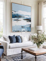 Minimalist Blue Abstract Canvas – Vertical Textured Oil Painting for Large Spaces | ArtExplore