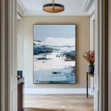 Blue and White Abstract Oil Painting – Modern Large Texture Art for Hallway | ArtExplore