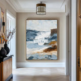 Handmade Blue Texture Canvas – Minimalist Vertical Abstract Oil Painting | ArtExplore