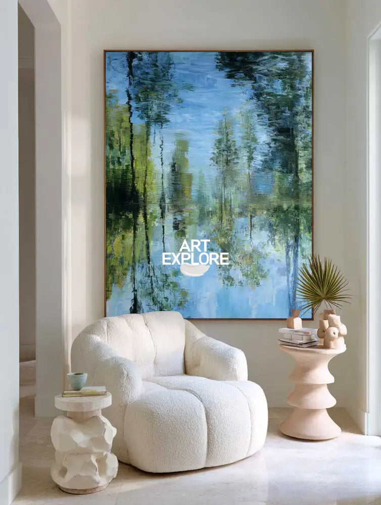 Large Vertical Blue Green Texture Painting – Modern Minimalist Wall Art by ArtExplore