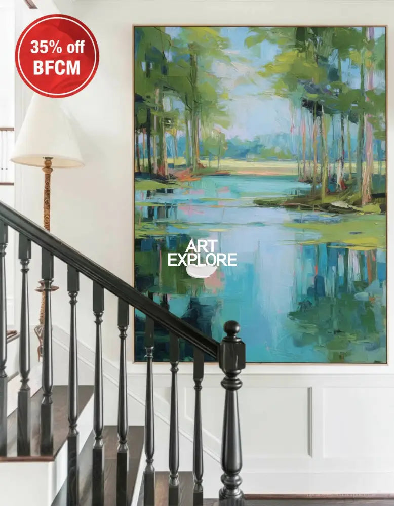 Large Green Scenery Oil Painting on Canvas – Modern Handmade Wall Art | ArtExplore