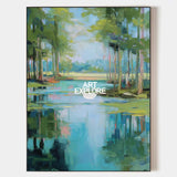 Tranquil Green Nature Painting – Handmade Large Oil on Canvas for Interior Decor | ArtExplore