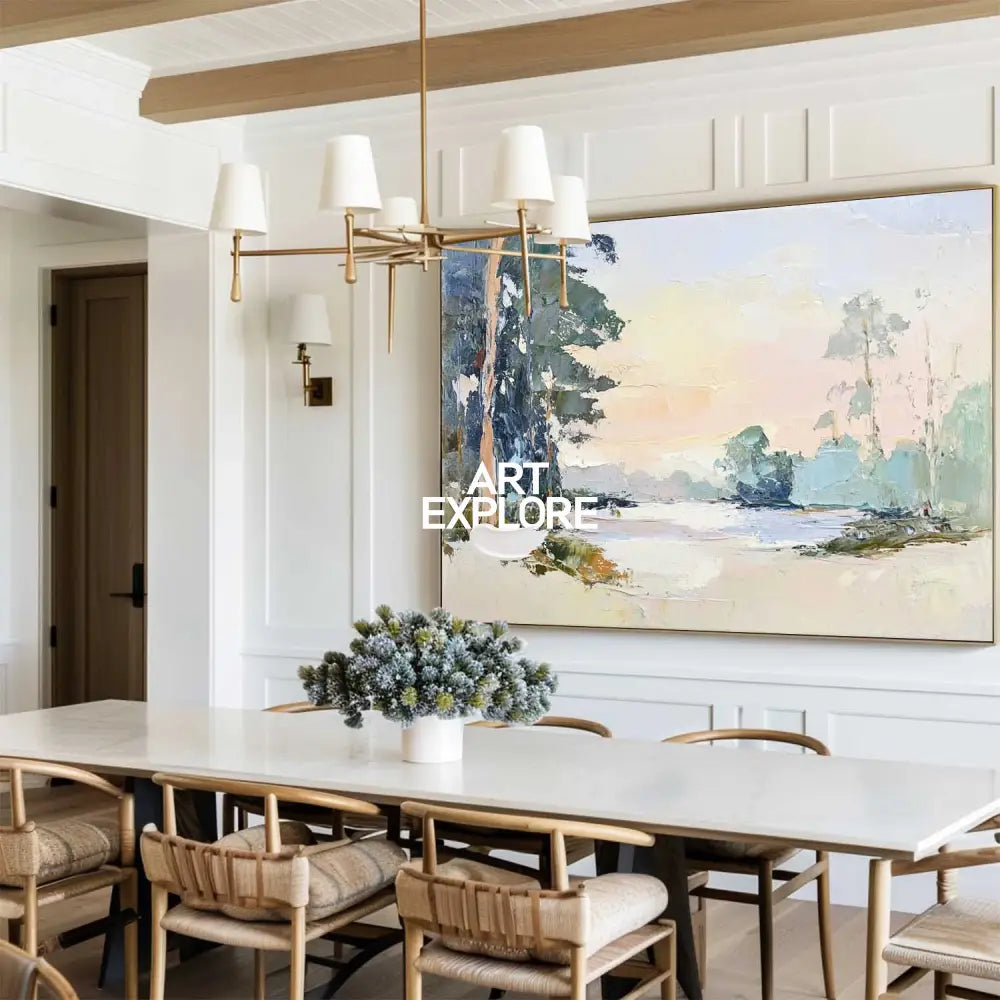 Modern White Wall Art Landscape Textured Wall Art Colorful Minimalist Abstract Livingroom Wall Art