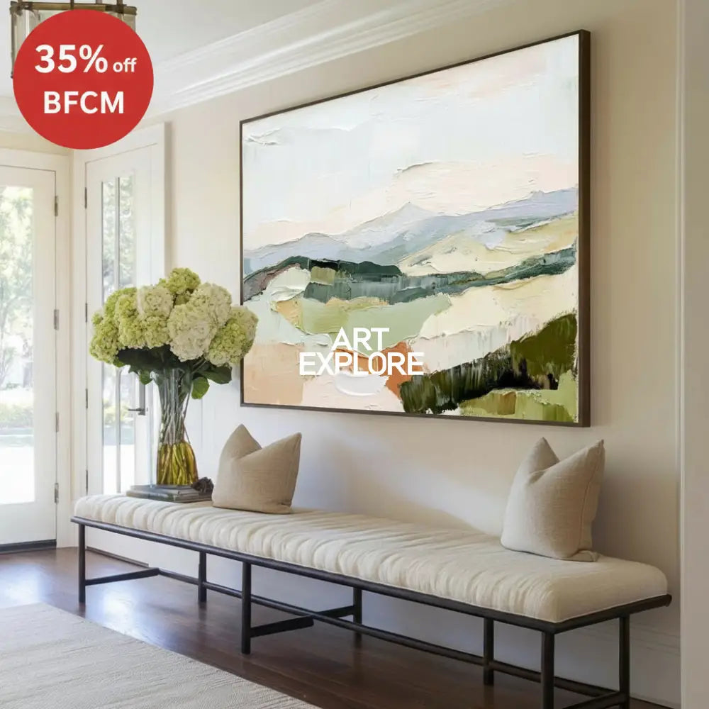 Modern White Wall Art Landscape Textured Colorful Minimalist Abstract Bespoke Handmade Canvas Art