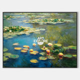 Modern Blue Green Water Lily Painting Large Lake Landscape Wall Art Blue Swamp Wall Art For Sale