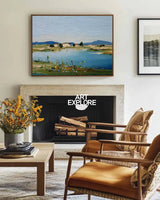 Blue Lake Scenery Painting Large Blue Textured Landscape Wall Art Blue Abstract Wall Art For Sale