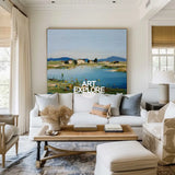 Blue Lake Scenery Painting Large Blue Textured Landscape Wall Art Blue Abstract Wall Art For Sale