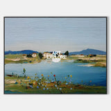 Blue Lake Scenery Painting Large Blue Textured Landscape Wall Art Blue Abstract Wall Art For Sale