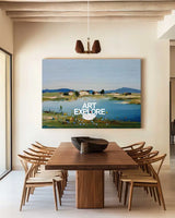 Blue Lake Scenery Painting Large Blue Textured Landscape Wall Art Blue Abstract Wall Art For Sale