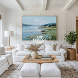 Large Blue Scenery Oil Painting Blue Lake Textured Wall Art Modern Blue Landscape Wall Art For Sale