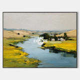 Large Blue Lake Painting Blue Lake View Canvas Art Modern Blue Textured Landscape Wall Art For Sale