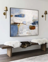 Luxury Blue Wabi-Sabi Textured Canvas for Minimalist Decor – Modern Horizontal Art | ArtExplore