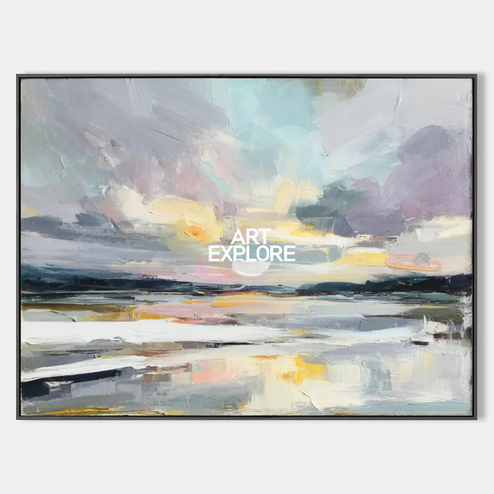 Calming Blue Abstract Landscape – Oversized Canvas Art for Large Space Interiors by ArtExplore