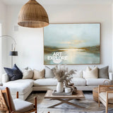Misty Dawn Lake on Canvas – Textured Oil Painting for Contemporary Minimalist Interiors