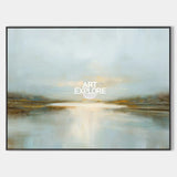 Modern Blue Lake Sunrise Oil Painting Large Serene Sunrise Lake Wall Art Minimalist Art by ArtExplore