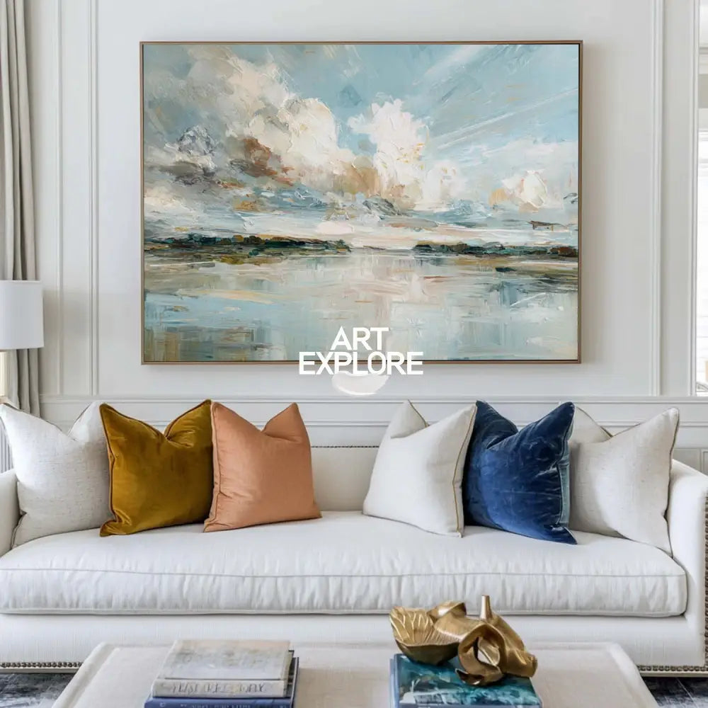 Tranquil Morning Mist Landscape Art on Canvas, Handmade Large Painting – ArtExplore