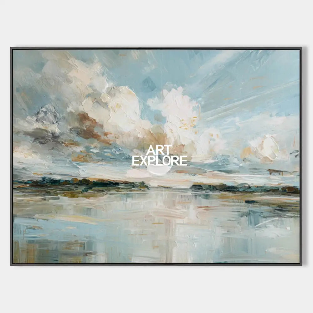 Large Blue Sunrise Lake Oil Painting Modern Minimalist Wall Decor Handmade Painting – ArtExplore