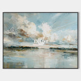 Large Blue Sunrise Lake Oil Painting Modern Minimalist Wall Decor Handmade Painting – ArtExplore