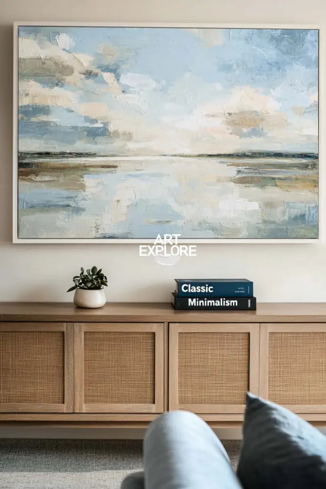 Tranquil Misty Blue Scene for Hallway or Lounge | Modern Handmade Art on Canvas | ArtExplore