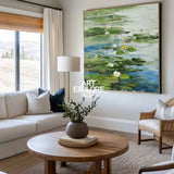 Green Lotus Oil Painting Green Pond Textured Artworks Large Green Abstract Canvas Art For Livingroom