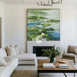 Green Lotus Oil Painting Green Pond Textured Artworks Large Green Abstract Canvas Art For Livingroom