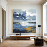 Large Blue Ocean Painting Blue Sea Wave Textured Artworks Large Blue Sea Wave Canvas Art For Sale