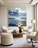 Large Blue Ocean Painting Blue Sea Wave Textured Artworks Large Blue Sea Wave Canvas Art For Sale