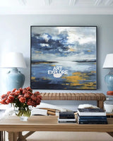 Large Blue Ocean Painting Blue Sea Wave Textured Artworks Large Blue Sea Wave Canvas Art For Sale