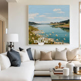 Large Blue Lake View Oil Painting Blue Lake Textured Art Blue Abstract Landscape Wall Art For Sale