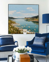 Large Blue Lake View Oil Painting Blue Lake Textured Art Blue Abstract Landscape Wall Art For Sale
