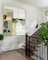 Wabi-sabi Green Painting Sage Textured Artworks Large Green Abstract Canvas Art Green Square Art